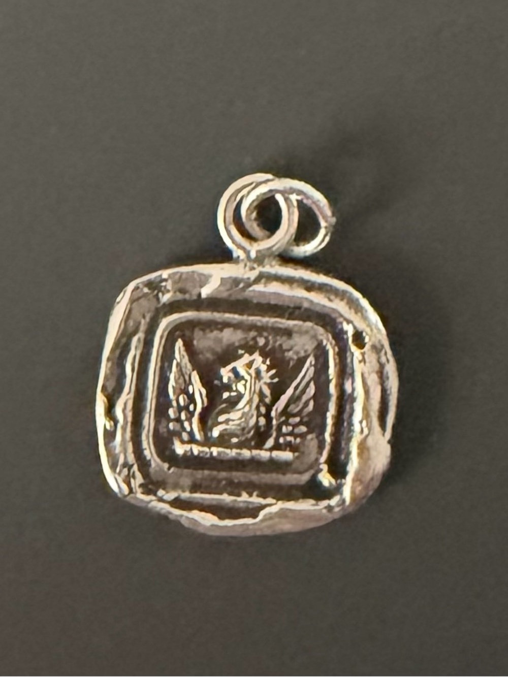 Sterling Silver Pyrrha Winged lion Square Charm Pendant